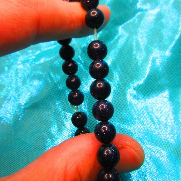 Blue Goldstone 8mm Round 7" Stretchy Gemstone Bracelet - Picture 3 of 3